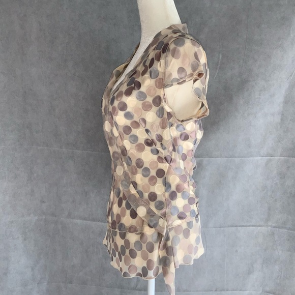 BCBGMaxAzria Satin Polka Dot Burnout Top Blush Pink Sz Small - Picture 7 of 9